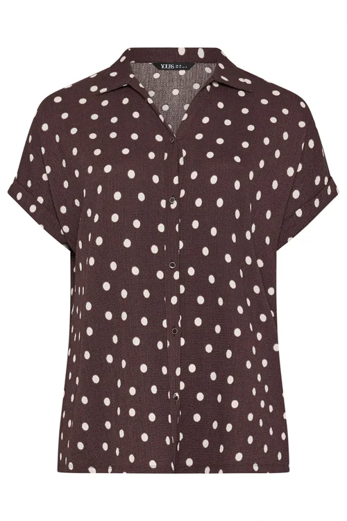 Yours Curve Chocolate Brown Polka Dot Shirt - 26-28 Image 2