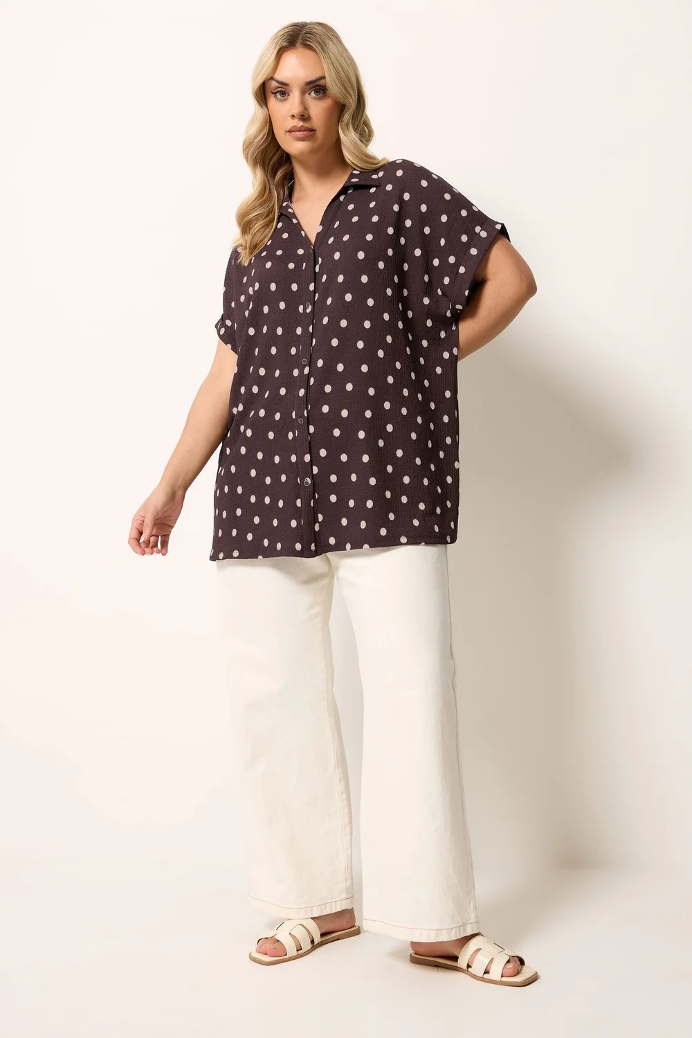 Yours Curve Chocolate Brown Polka Dot Shirt - 26-28 Image 3