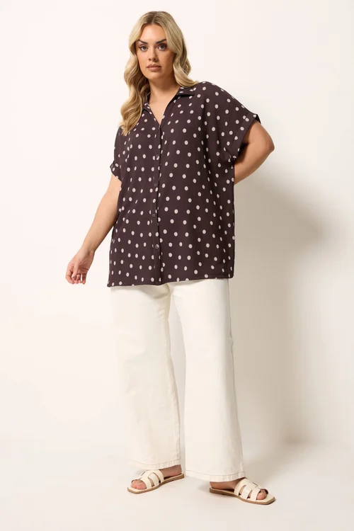 Yours Curve Chocolate Brown Polka Dot Shirt - 26-28 Image 3