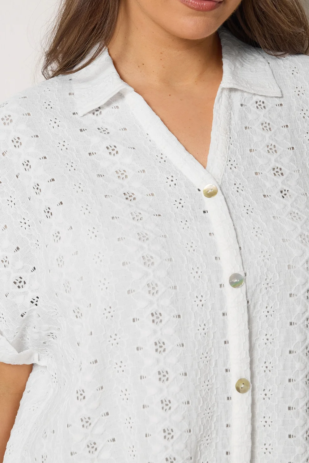 Yours Curve White Broderie Anglaise Grown On Sleeve Shirt - 34-36 Image 5