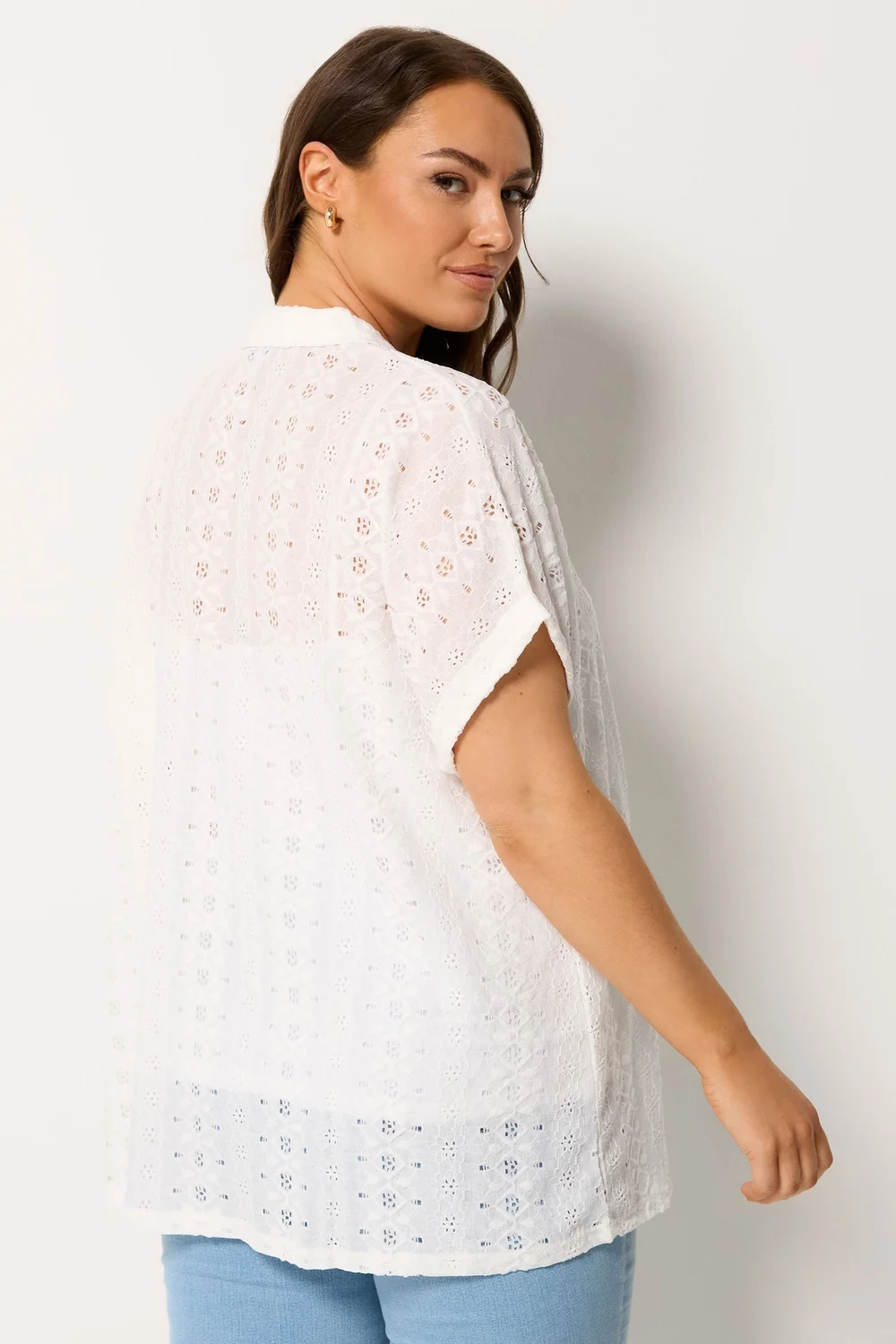 Yours Curve White Broderie Anglaise Grown On Sleeve Shirt - 34-36 Image 4