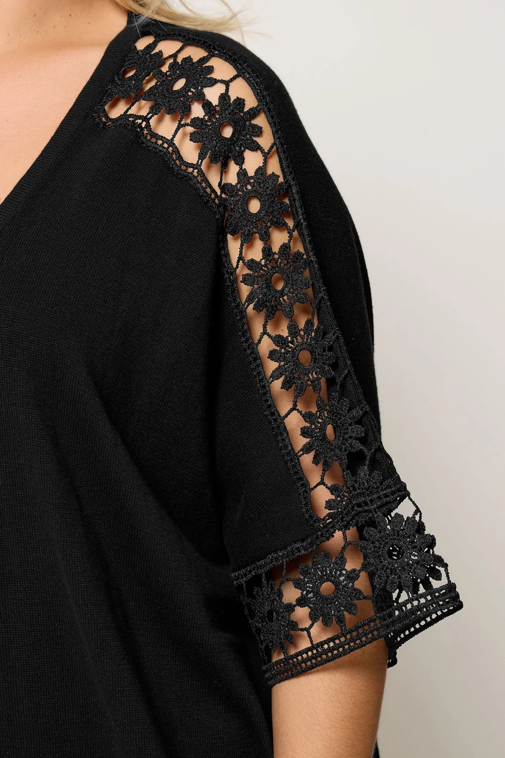 Yours Curve Black Crochet Sleeve Kimono - 14-16 Image 4