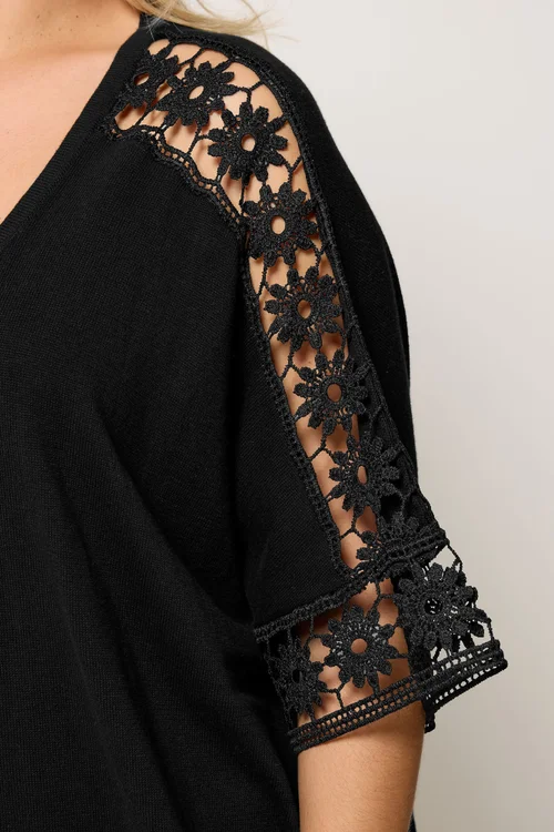 Yours Curve Black Crochet Sleeve Kimono - 14-16 Image 4