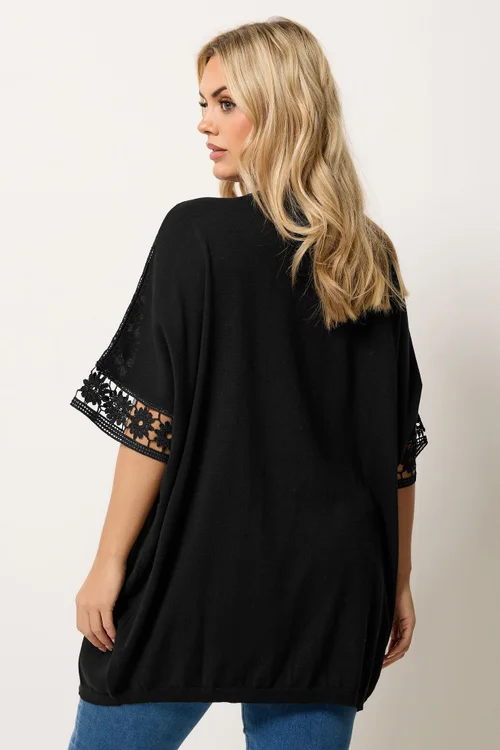 Yours Curve Black Crochet Sleeve Kimono - 14-16 Image 3
