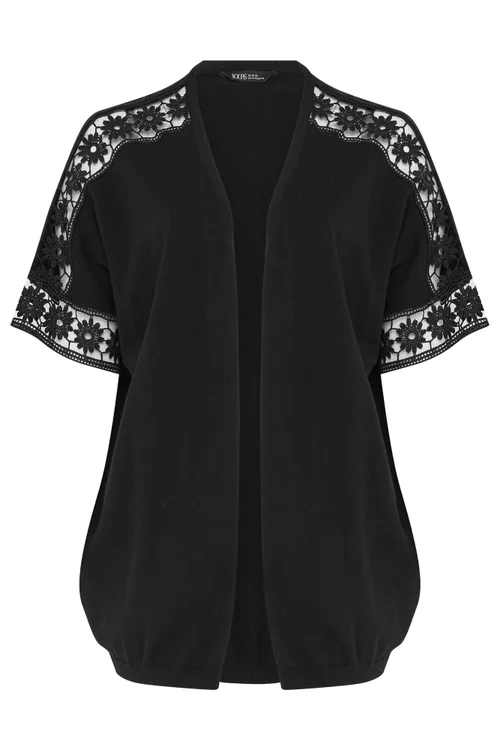 Yours Curve Black Crochet Sleeve Kimono - 14-16 Image 5