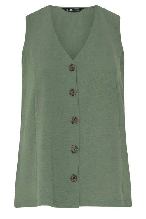 Yours Curve Khaki Green Waistcoat - 20 Image 5