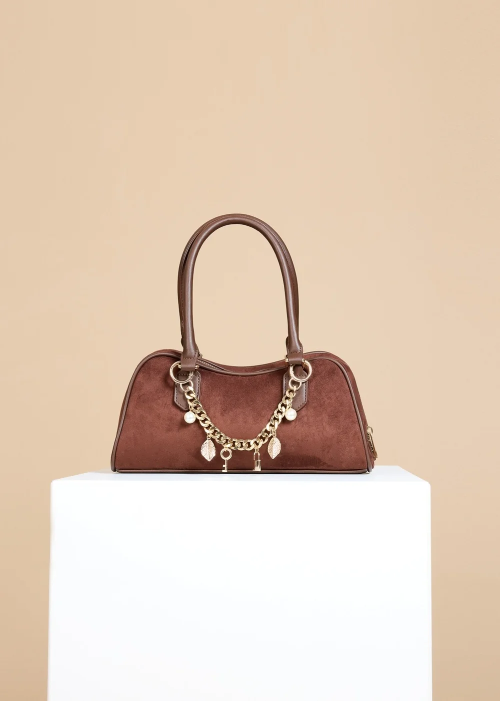 Little Mistress Chocolate Faux Suede Shoulder Bag - One Size Image 4