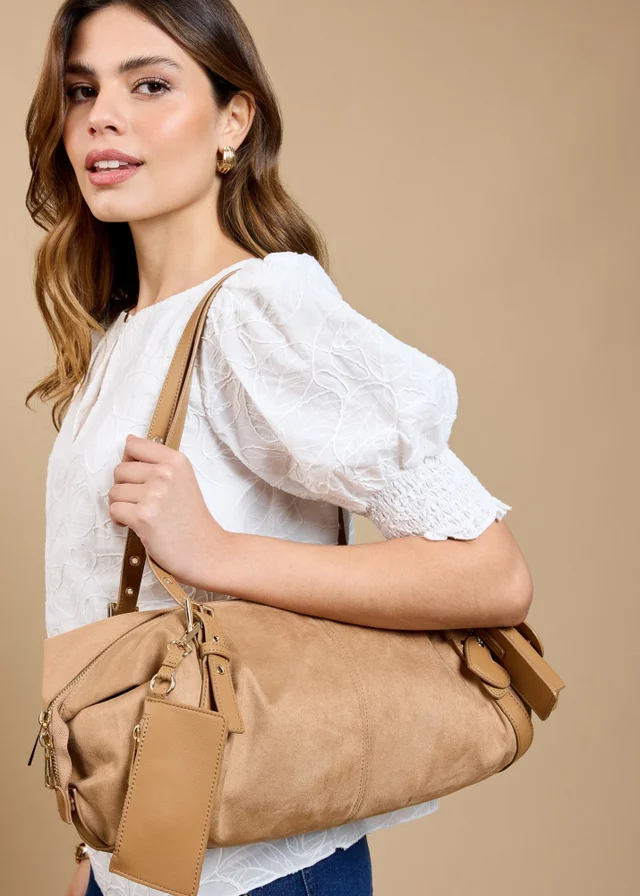 Little Mistress Camel Faux Suede Shoulder Bag