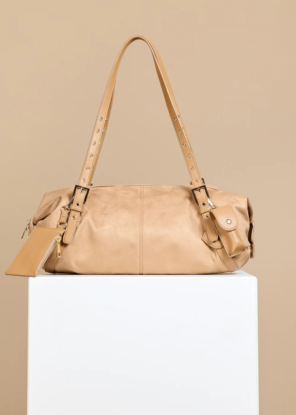Little Mistress Camel Faux Suede Shoulder Bag - One Size Image 3