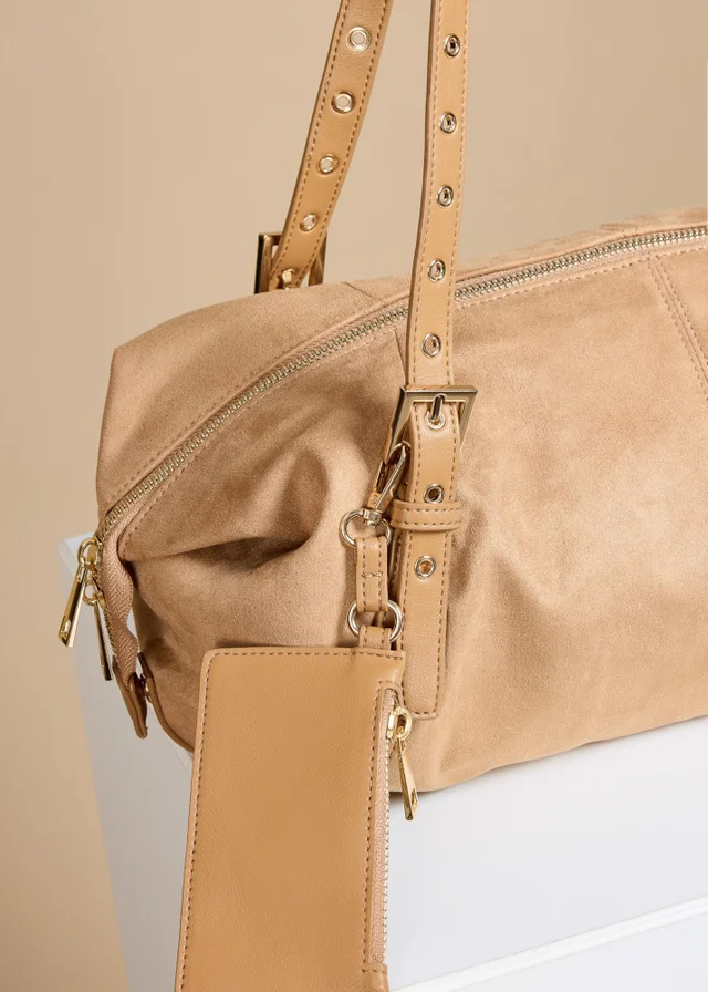 Little Mistress Camel Faux Suede Shoulder Bag