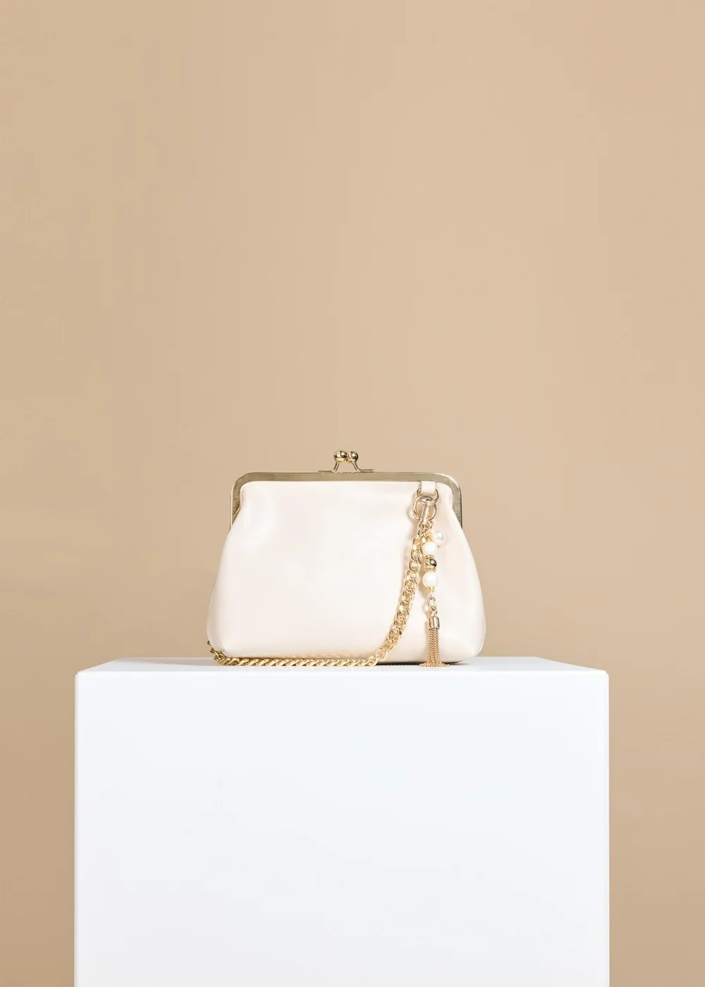 Little Mistress Ecru Faux Leather Metal Frame Shoulder Bag - One Size Image 1