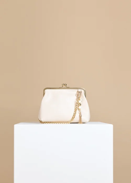 Little Mistress Ecru Faux Leather Metal Frame Shoulder Bag - One Size Image 1