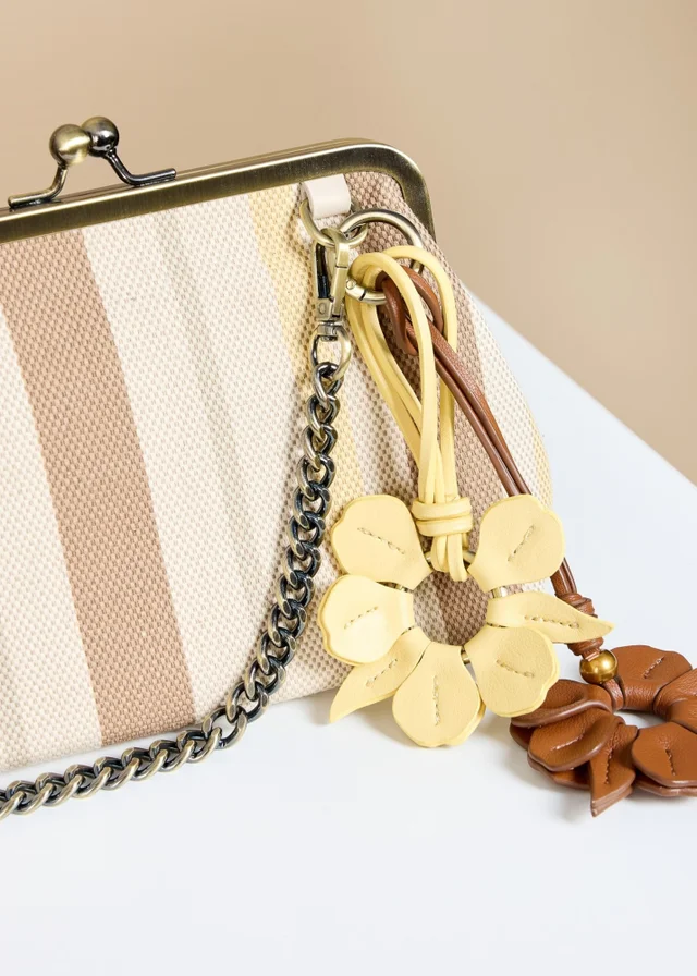 Little Mistress Mocha Lemon Stripe Metal Frame Shoulder Bag