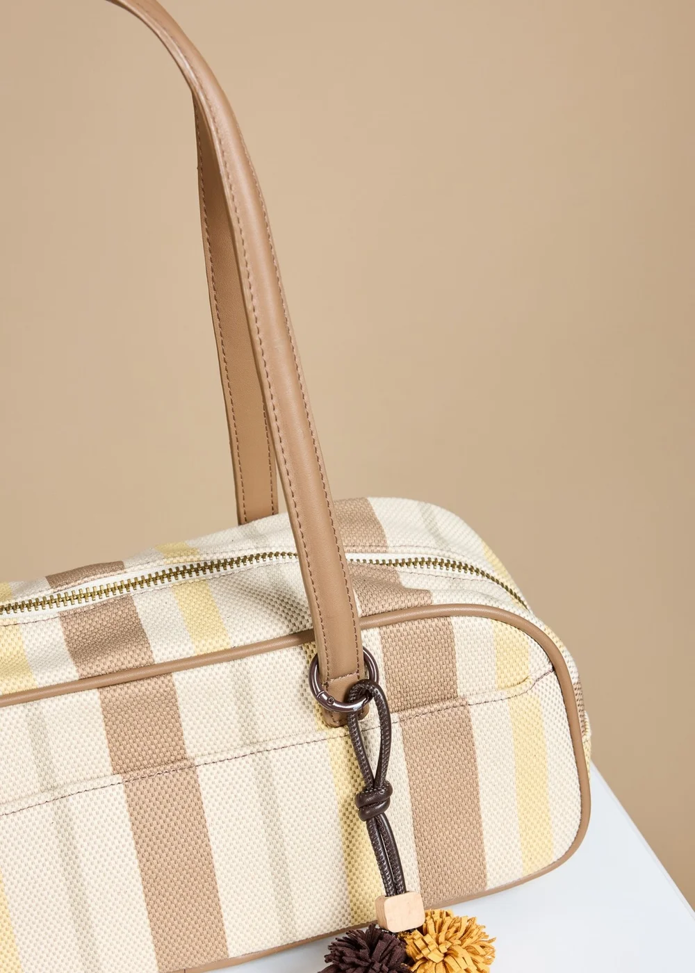 Little Mistress Mocha Lemon Stripe Elongated Shoulder Bag - One Size Image 2