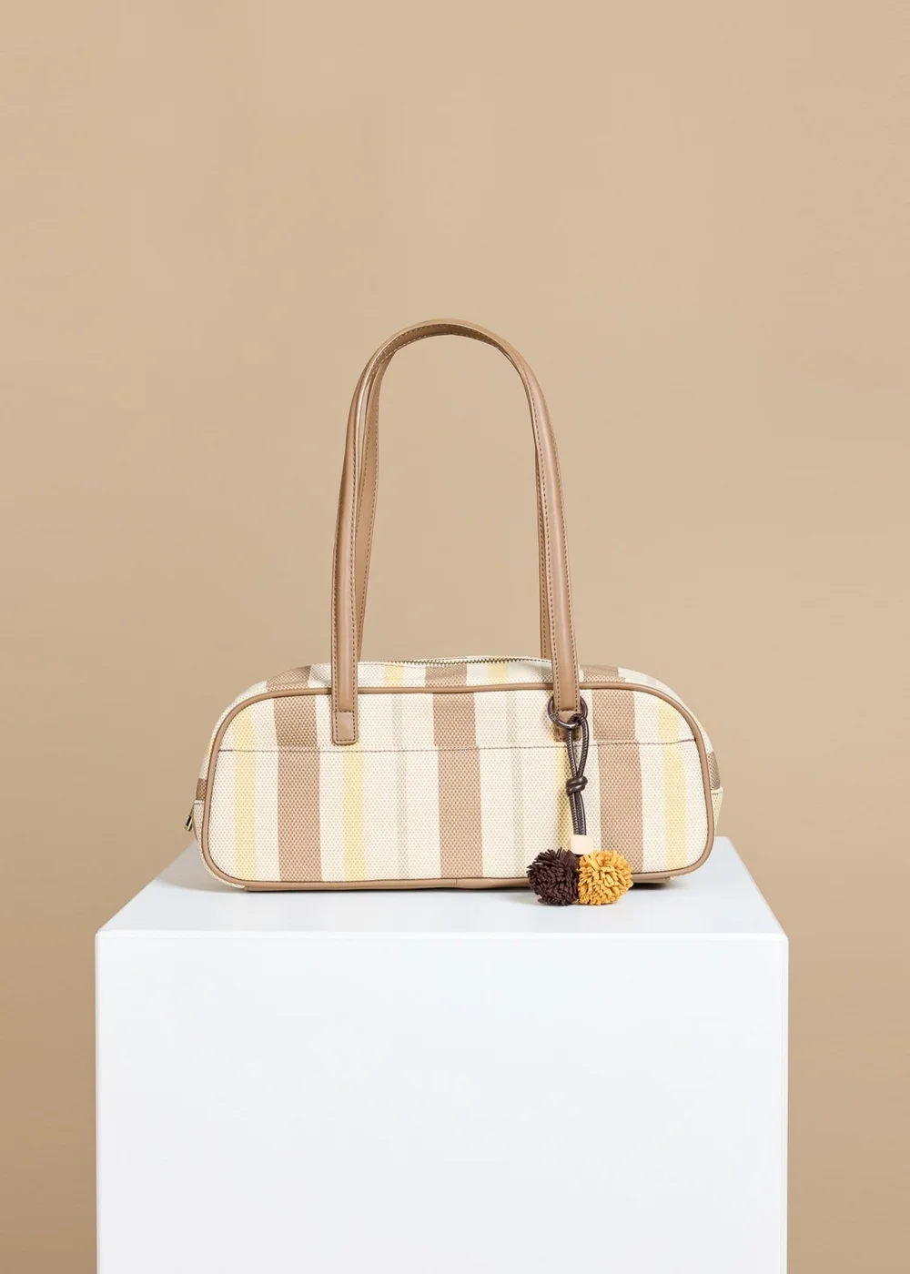 Little Mistress Mocha Lemon Stripe Elongated Shoulder Bag - One Size Image 1