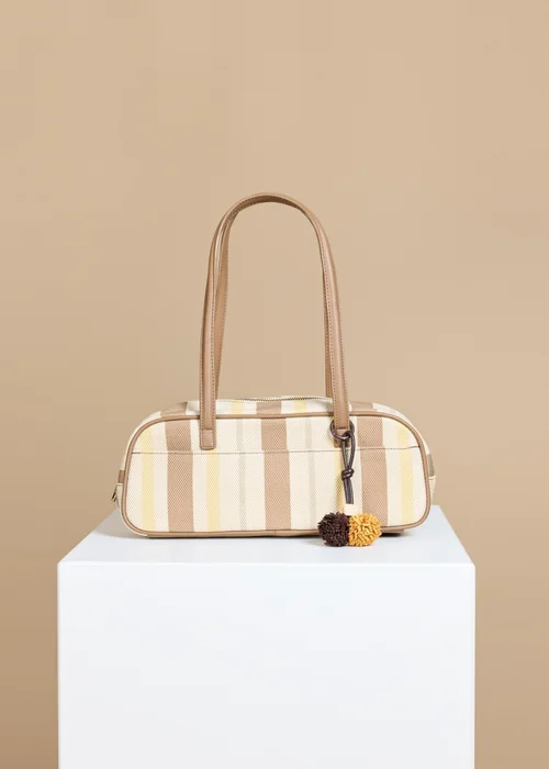 Little Mistress Mocha Lemon Stripe Elongated Shoulder Bag - One Size Image 1