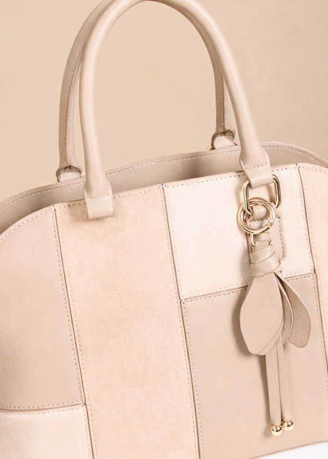 Little Mistress Beige Faux Leather & Suede Patchwork Midi Tote
