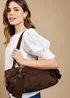 Little Mistress Chocolate Faux Suede Shoulder Bag - One Size Image 1