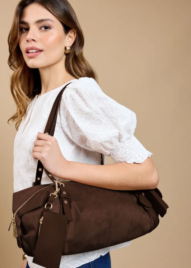 Little Mistress Chocolate Faux Suede Shoulder Bag