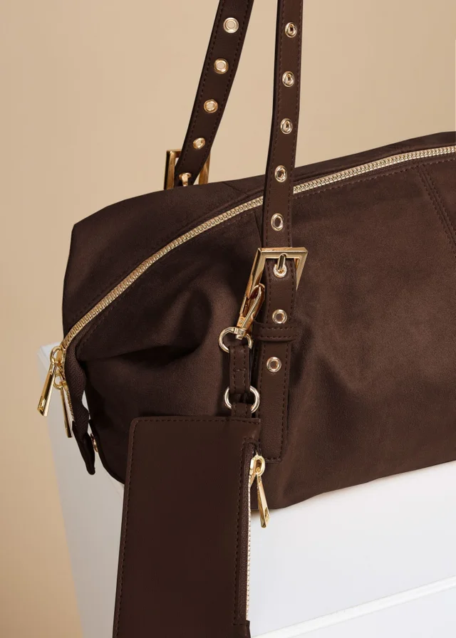 Little Mistress Chocolate Faux Suede Shoulder Bag