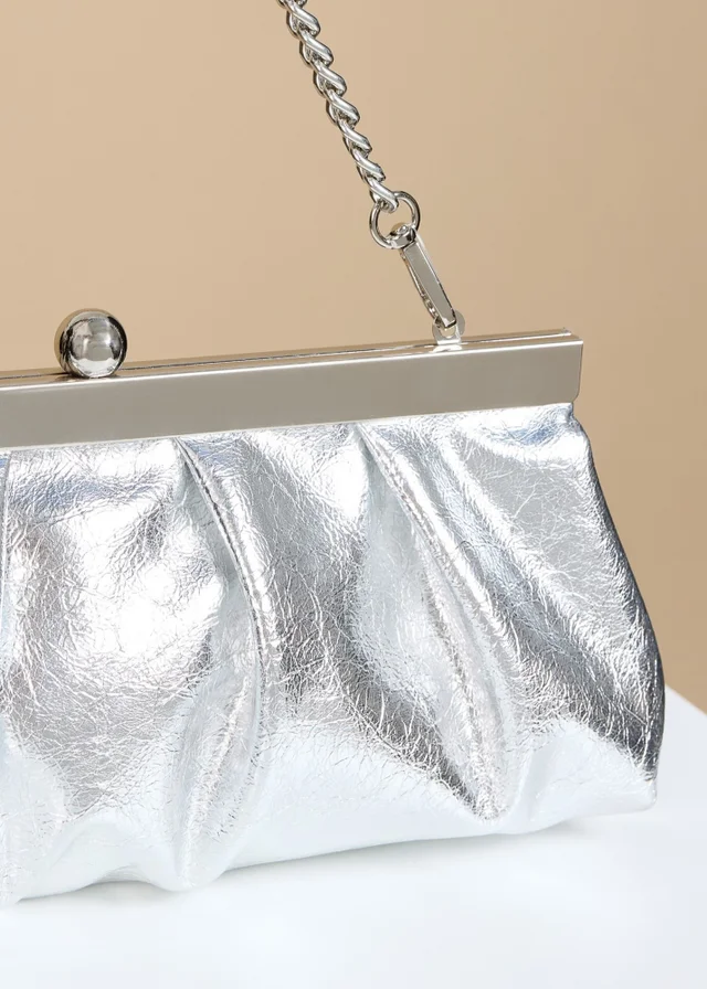 Little Mistress Metallic Silver Elongated Clutch Bag