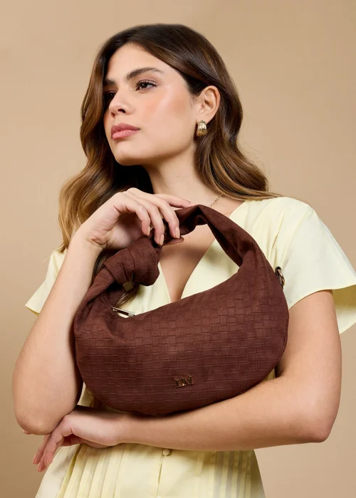 Little Mistress Chocolate Faux Suede Woven Emboss Grab Bag - One Size Image 4