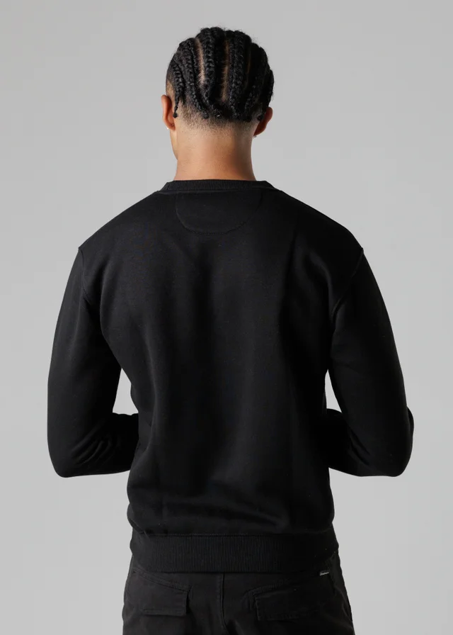Firetrap Black Regular Fit Cotton Rich Crew Neck Sweatshirt With Chest Pocket