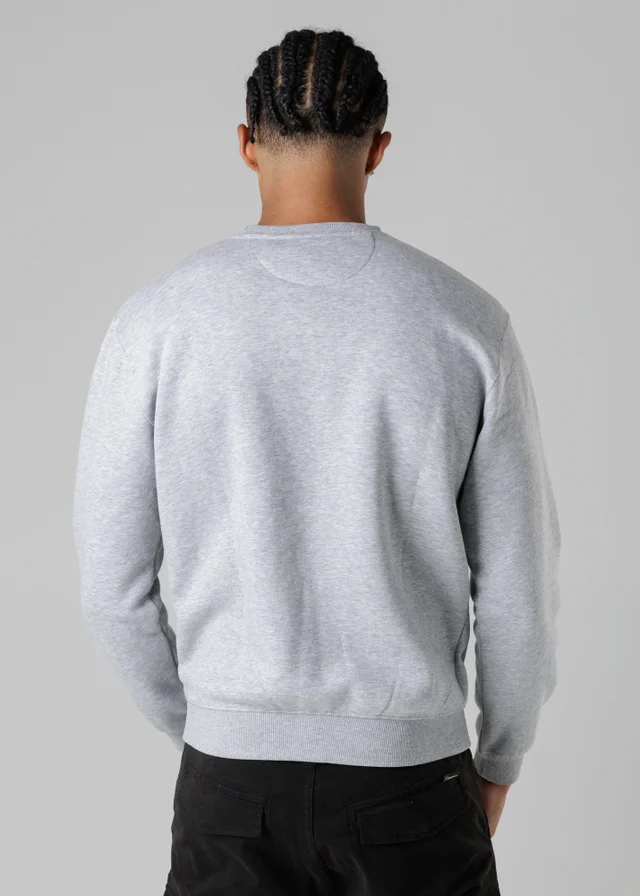 Firetrap Light Grey Regular Fit Cotton Rich Crew Neck Sweatshirt With Chest Pocket