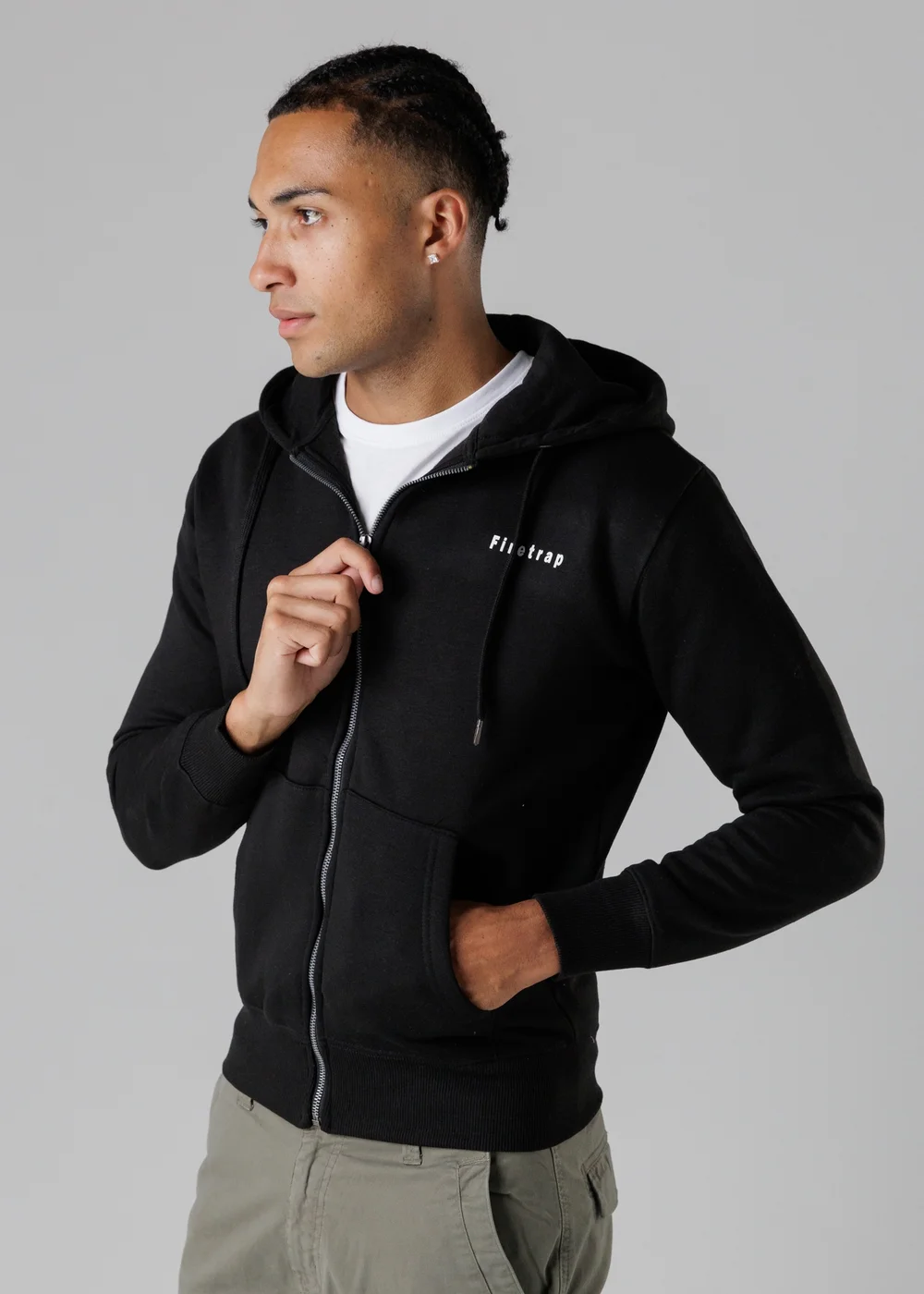Firetrap Black Regular Fit Cotton Rich Zip Through Hoody With Drawstring - S Image 3