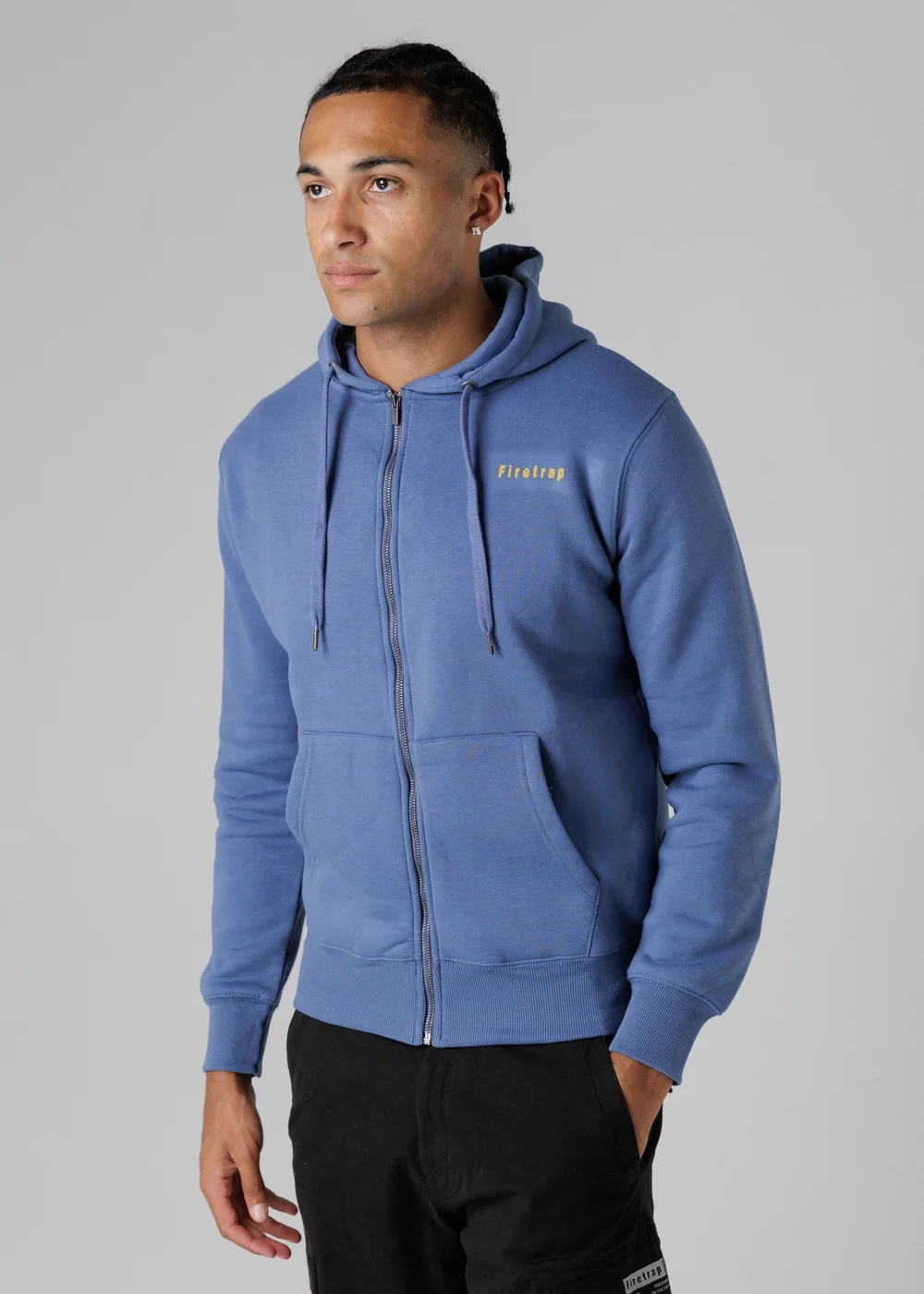 Firetrap Light Blue Regular Fit Cotton Rich Zip Through Hoody With Drawstring - S Image 1