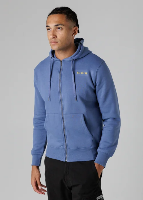Firetrap Light Blue Regular Fit Cotton Rich Zip Through Hoody With Drawstring - S Image 1
