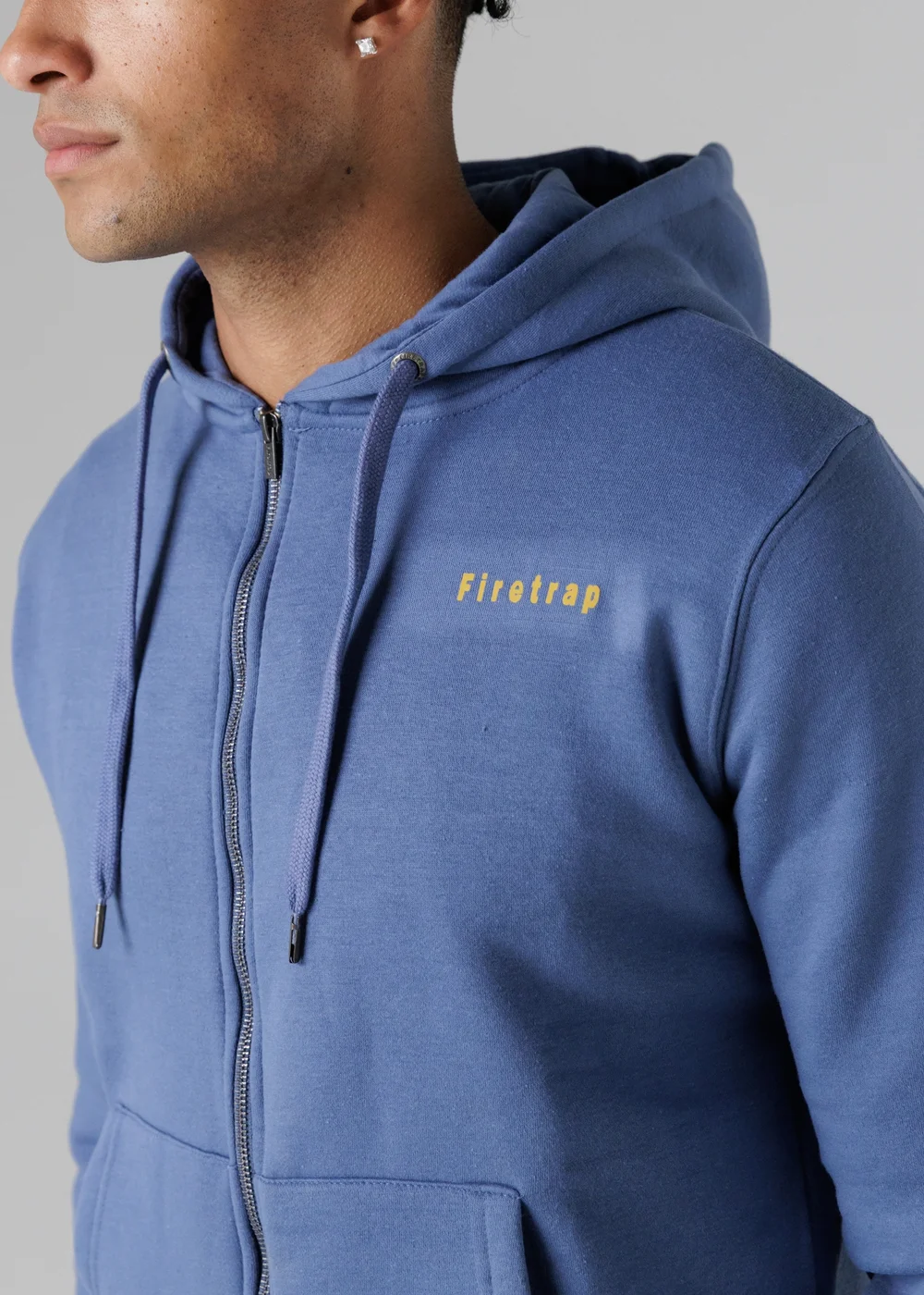 Firetrap Light Blue Regular Fit Cotton Rich Zip Through Hoody With Drawstring - S Image 3