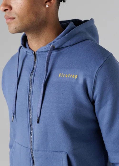 Firetrap Light Blue Regular Fit Cotton Rich Zip Through Hoody With Drawstring - S Image 3