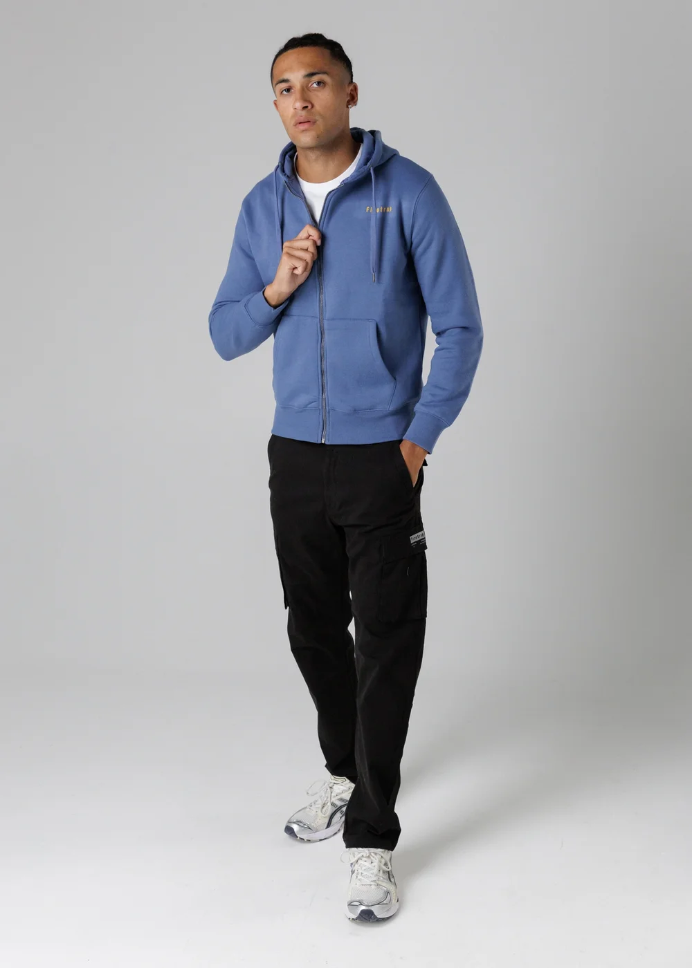 Firetrap Light Blue Regular Fit Cotton Rich Zip Through Hoody With Drawstring - S Image 4