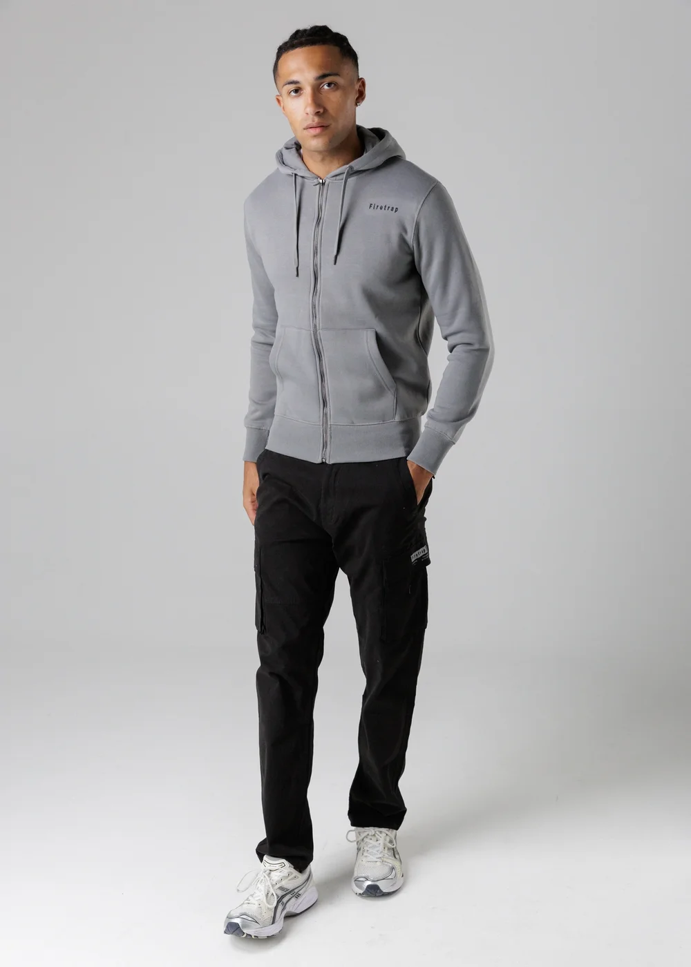 Firetrap Grey Regular Fit Cotton Rich Zip Through Hoody With Drawstring - S Image 4
