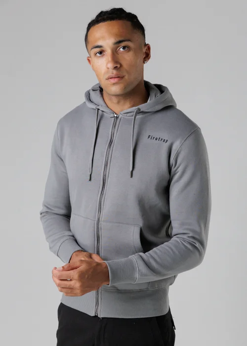 Firetrap Grey Regular Fit Cotton Rich Zip Through Hoody With Drawstring - S Image 1