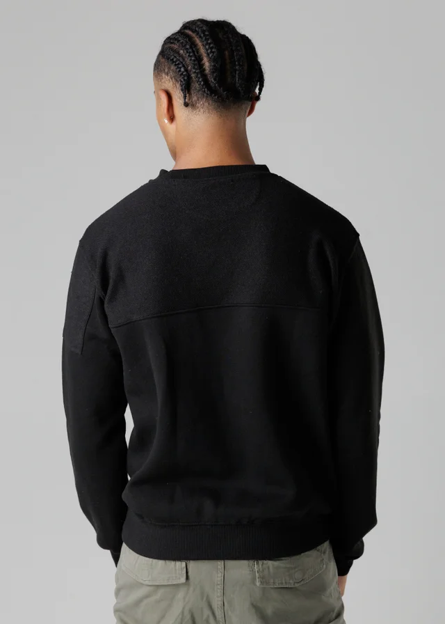 Firetrap Black Regular Fit Cotton Rich Crew Neck Sweatshirt With Sleeve Pocket