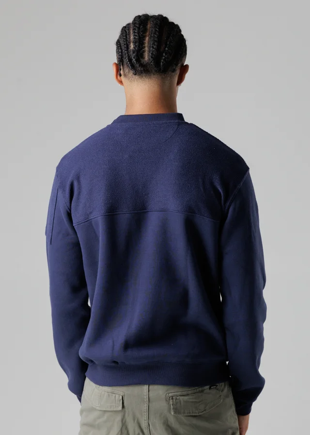Firetrap Dark Blue Regular Fit Cotton Rich Crew Neck Sweatshirt With Sleeve Pocket