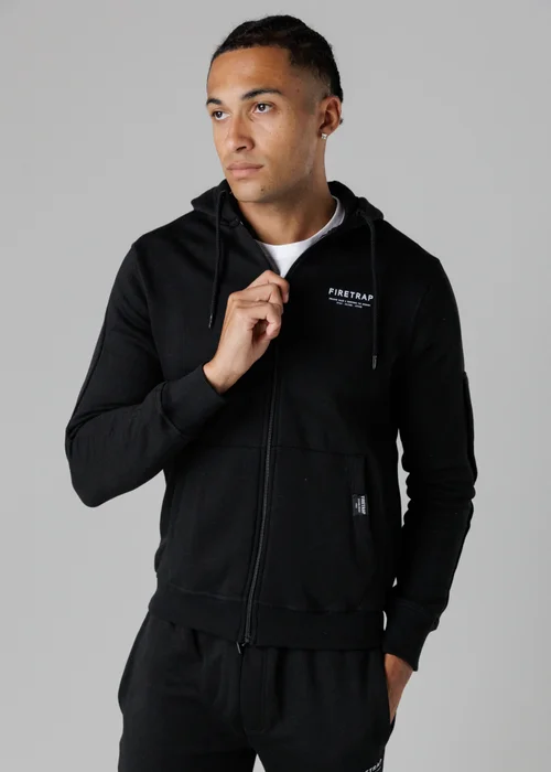 Firetrap Black Regular Fit Zip Through Fleece Hoody With Drawstrings - S Image 1