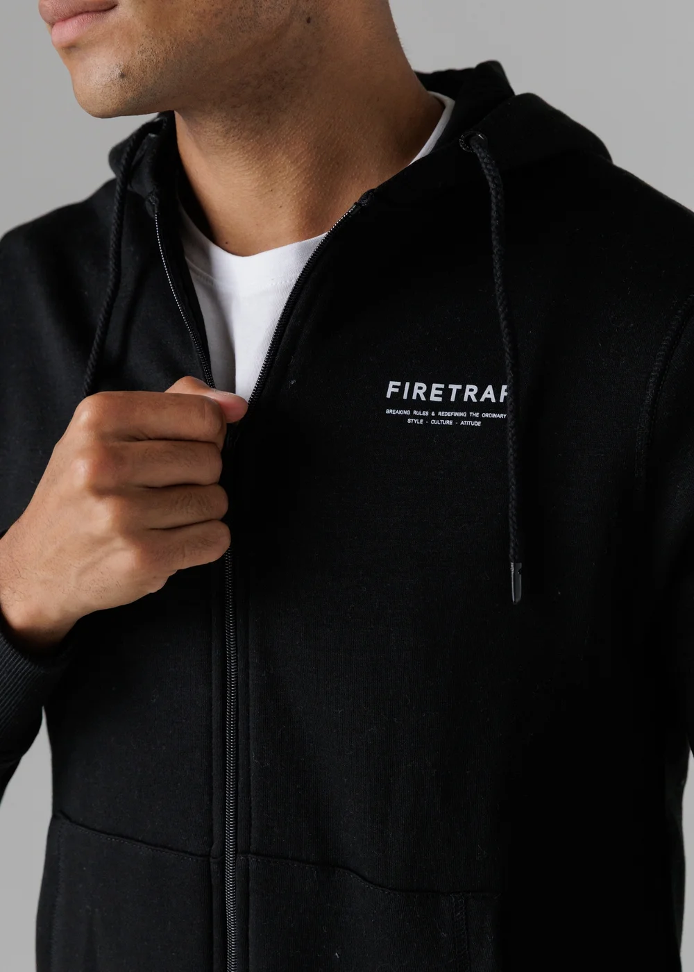 Firetrap Black Regular Fit Zip Through Fleece Hoody With Drawstrings - S Image 3
