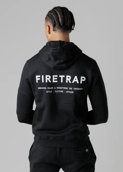 Firetrap Black Regular Fit Zip Through Fleece Hoody With Drawstrings - S Image 2