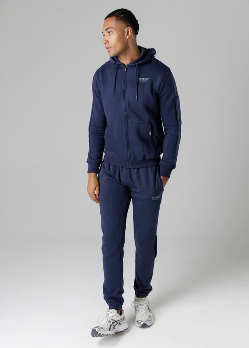Firetrap Dark Blue Regular Fit Zip Through Fleece Hoody With Drawstrings - S Image 4