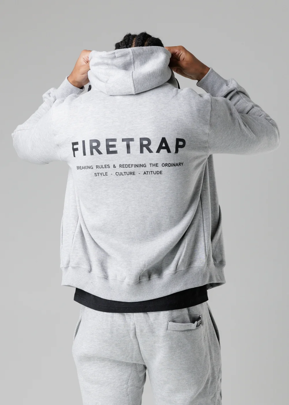 Firetrap Light Grey Regular Fit Zip Through Fleece Hoody With Drawstrings - S Image 2