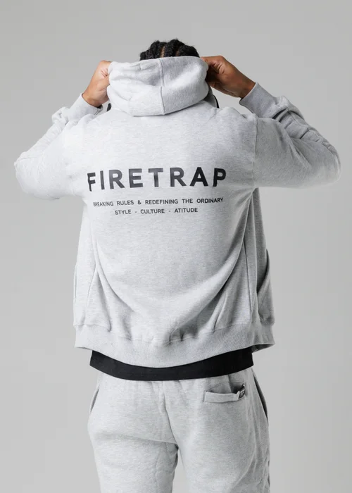 Firetrap Light Grey Regular Fit Zip Through Fleece Hoody With Drawstrings - S Image 2