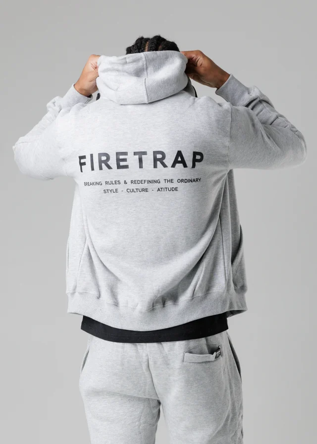 Firetrap Light Grey Regular Fit Zip Through Fleece Hoody With Drawstrings
