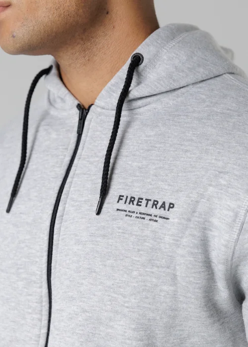 Firetrap Light Grey Regular Fit Zip Through Fleece Hoody With Drawstrings - S Image 5