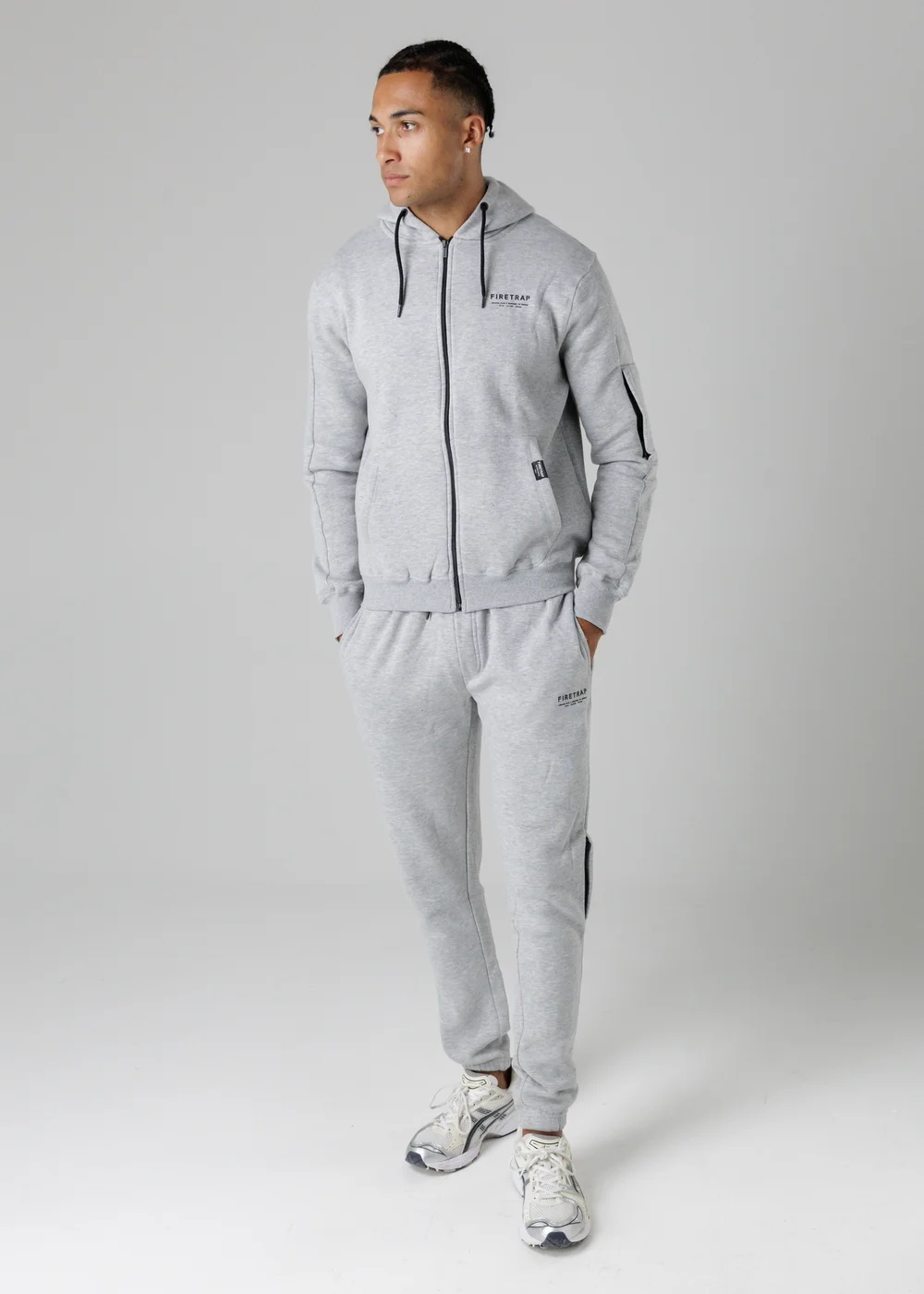 Firetrap Light Grey Regular Fit Zip Through Fleece Hoody With Drawstrings - S Image 4