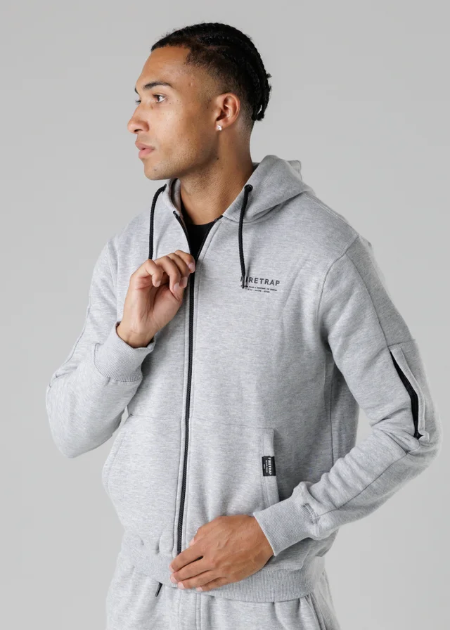 Firetrap Light Grey Regular Fit Zip Through Fleece Hoody With Drawstrings