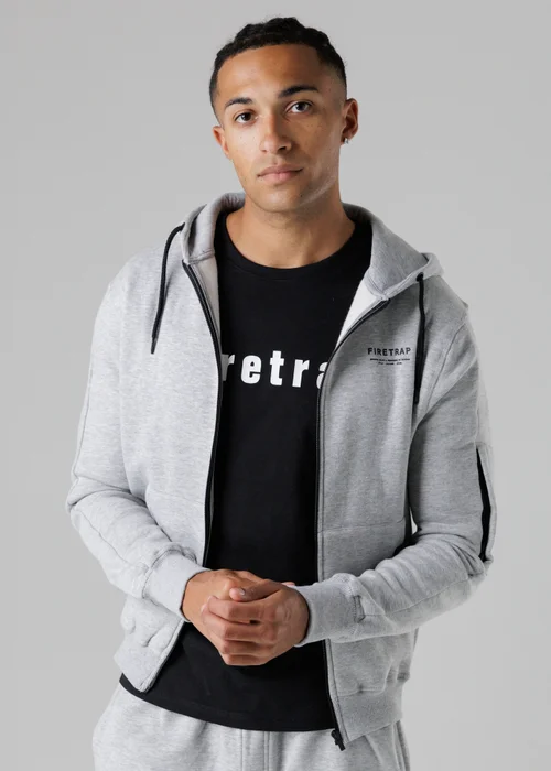 Firetrap Light Grey Regular Fit Zip Through Fleece Hoody With Drawstrings - S Image 3