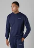 Firetrap Dark Blue Cotton Rich Brushed Fleece Crew Neck Sweatshirt With Logo Strip Sleeves - S Image 1